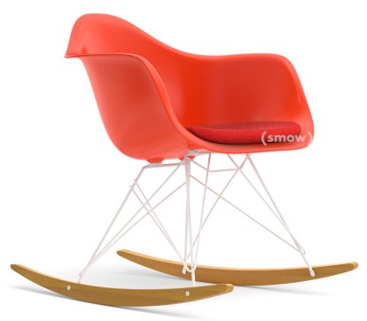 Eames Plastic Armchair RE RAR with Upholstery, Poppy Red, With seat upholstery, Coral / poppy red , Without border welting, White/yellowish maple