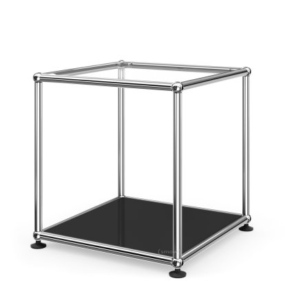 USM Haller Side Table 35, Upper panel glass, lower panel metal, Graphite black RAL 9011