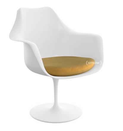 Saarinen Tulip Armchair, Swivel, Seat cushion, White, Gold (Eva 154)