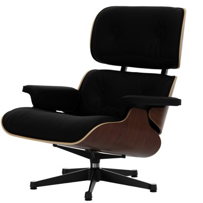 Eames Lounge Chair, Dark walnut, Leather Premium F nero, 89 cm, Aluminium polished, sides black