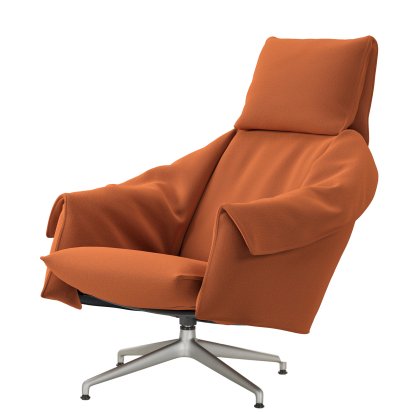 Bascule High-Back Lounge Armchair with four-star base, Without Ottoman, Fabric Hola, terracotta, 43 cm, Aluminium blasted