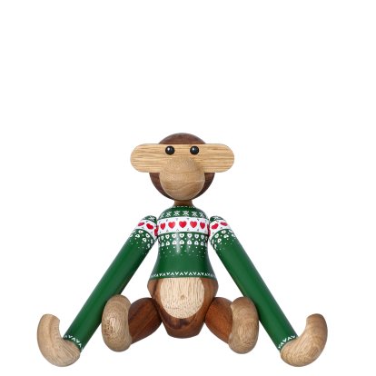 Monkey Wooden Figure Christmas Jumper, Small (H 19 cm), Green jumper