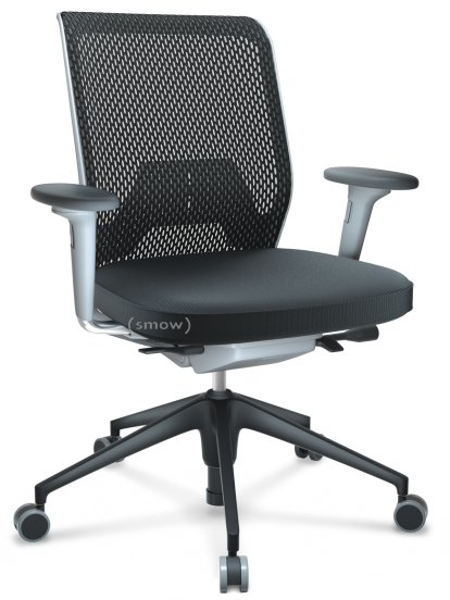 ID Mesh, FlowMotion-with tilt mechanism, with seat depth adjustment, With 2D armrests, 5 star foot , basic dark plastic, Soft grey, Silk mesh seat cover, diamond mesh back, Nero, Hard castors for carpets
