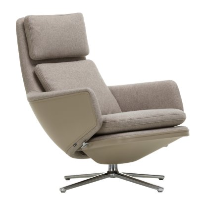 Grand Relax Lounge Chair, Without Ottoman, Cosy fabric, fossil / Leather Forte, sand, Polished, 41,5 cm