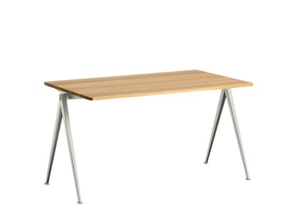 Pyramid Table 01, L 140 x W 75 x H 74 cm, Lacquered oak, Steel beige powder-coated 