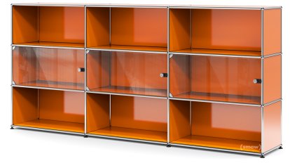 USM Haller Highboard XL with 3 Glass Doors, with lock handle, Pure orange RAL 2004