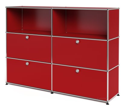 USM Haller Highboard L, Customisable, USM ruby red, Open, With 2 drop-down doors, With 2 drop-down doors