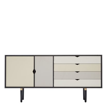 S6 Sideboard, Black lacquered, Silver-white/Beige/Metalgrey