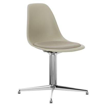 Eames Plastic Side Chair DSL, Pebble, With seat upholstery, Warm grey / ivory, Aluminium polished