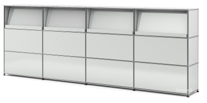 USM Haller Counter Type 2 (with Angled Shelves), Light grey RAL 7035, 300 cm (4 elements), 35 cm