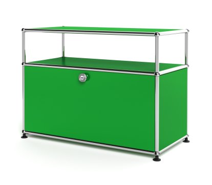 USM Haller Lowboard M with Extension, Customisable, USM green, With drop-down door, With cable entry hole top centre