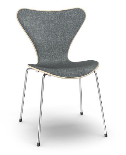 Series 7 Chair 3107 Front Upholstered, Clear varnished wood, Natural beech, Remix 173 - Dark blue/grey, Chrome