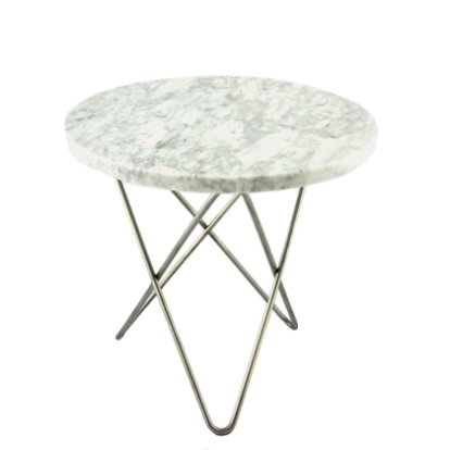 Mini O Table, White Carrara, Stainless steel