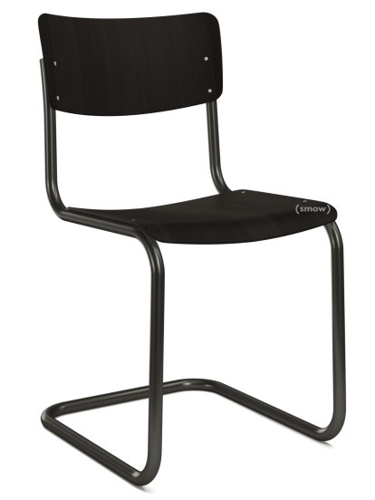 S 43 Classic Cantilever Chair, Deep Black (RAL 9005), Stained beech, Black (TP 29), Without seat pad, Black plastic glides with felt