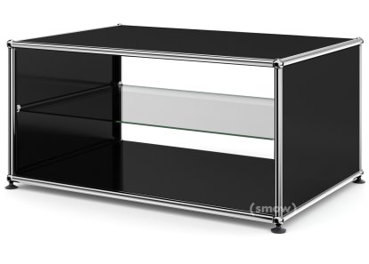 USM Haller Side Table with Side Panels, 75 cm, with interior glass panel, Graphite black RAL 9011