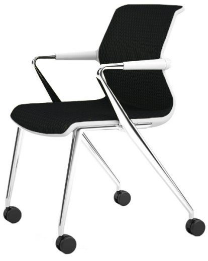 Unix Chair with Four-legged Base on Castors, Diamond Mesh nero, Soft grey, Aluminium polished