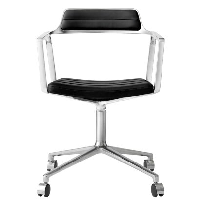 Swivel 452 Swivel Chair on Castors, Black leather, Polished