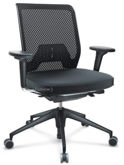 ID Mesh, FlowMotion-without tilt mechanism, without seat depth adjustment, With 2D armrests, 5 star foot , basic dark plastic, Basic dark, Silk mesh seat cover, diamond mesh back, Nero, Soft castors for hard floor surfaces