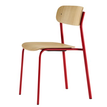 S 243 Chair, Tomato red (RAL 3013), Clear lacquered oak