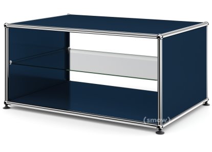 USM Haller Side Table with Side Panels, 75 cm, with interior glass panel, Steel blue RAL 5011