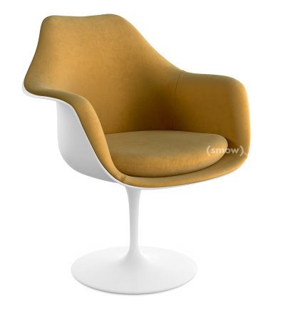 Saarinen Tulip Armchair, Swivel, Upholstered inner shell and seat cushion, White, Gold (Eva 154)