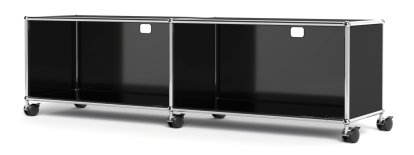 USM Haller TV-/HiFi-Lowboard, Customisable, Graphite black RAL 9011, With 2 drop-down doors, With cable entry hole top centre