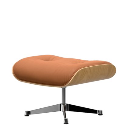 Eames Lounge Chair Ottoman, Chestnut, natural, Leather Premium F cognac, Aluminium polished