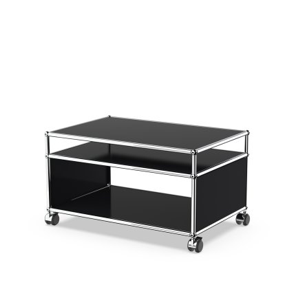 USM Haller side table with extension and castors, Graphite black RAL 9011, Hard castors for carpets