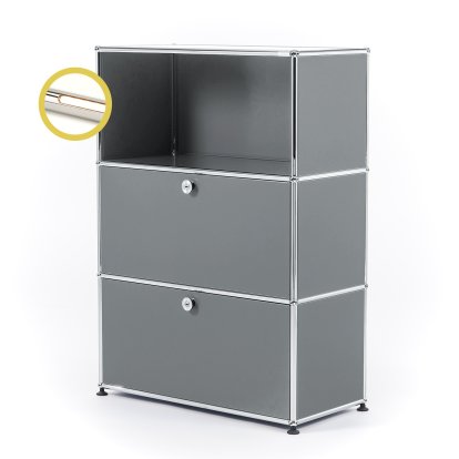 USM Haller E Highboard M with 2 Drop-down Doors and Compartment Lighting, Mid grey RAL 7005, Warm white
