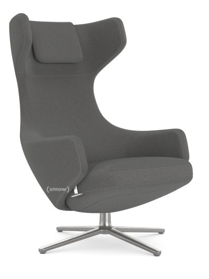 Grand Repos Lounge Chair, Chair Grand Repos, Fabric Cosy 2 Classic Grey, 40 cm, Polished
