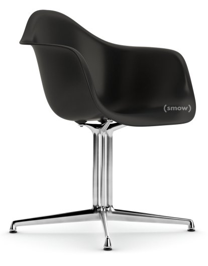 Eames Plastic Armchair RE DAL, Deep black, Without upholstery, Without upholstery, Aluminium polished, New seat height (43,0 cm)