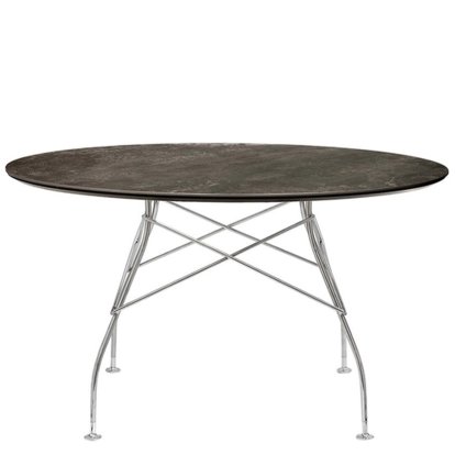 Glossy Table, Round Ø128 cm, chrome, Aged Bronze