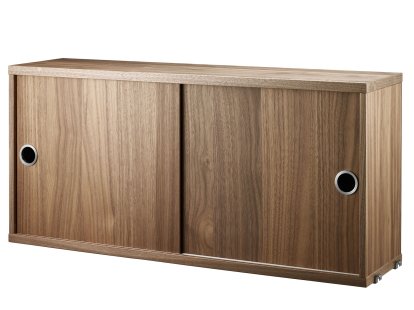 String System Cabinet With Sliding Doors, Walnut veneer, 20 cm