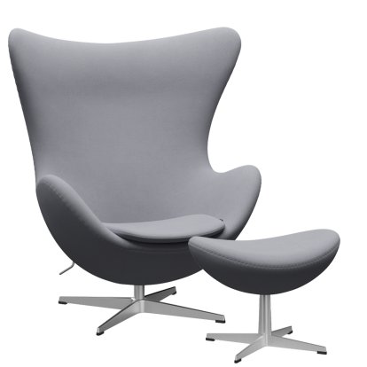 Egg Chair, Christianshavn, Christianshavn 1170 - Light Grey Uni, Satin polished aluminium, With footstool