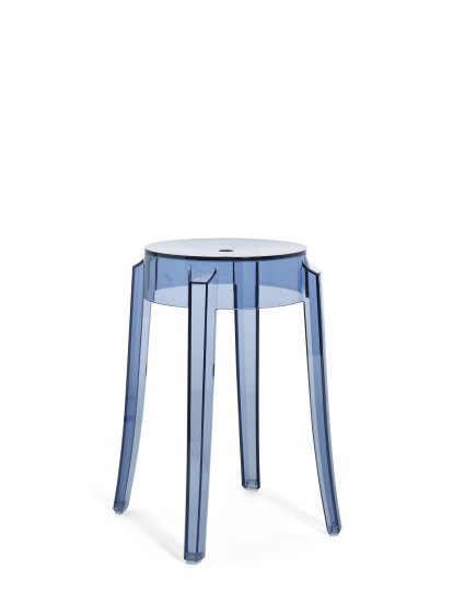 Charles Ghost Stool, Base 39 x Seat 26,5 x Height 46, Transparent, Powder blue