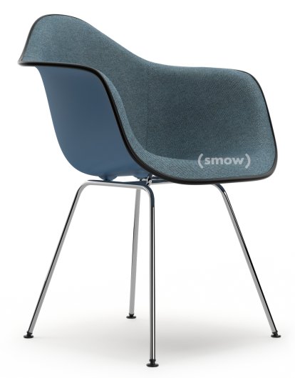Eames Plastic Armchair RE DAX, Sea blue, With full upholstery, Ice blue / moor brown, Standard version - 43 cm, Chrome-plated