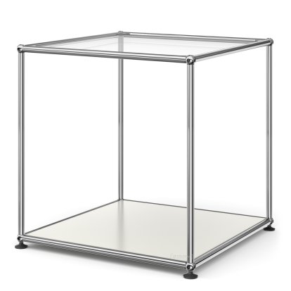 USM Haller Side Table 50 High, Upper panel glass, lower panel metal, Pure white RAL 9010