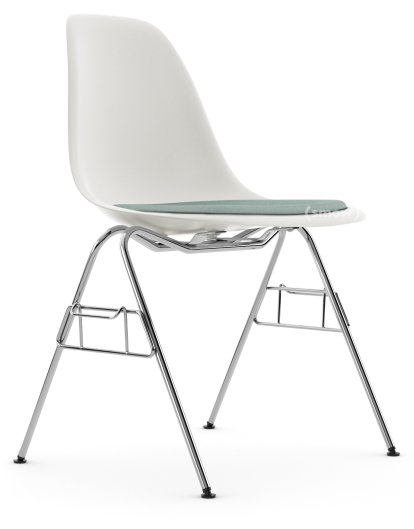 Eames Plastic Side Chair DSS / DSS-N, White RE, With seat upholstery, Ice blue / ivory, With linking element (DSS)