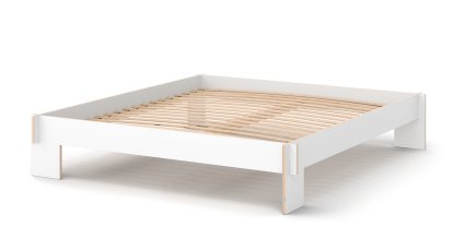 Siebenschläfer Bed, 180 x 200 cm, Without headboard, White, With rollable slatted base