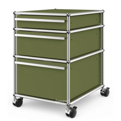 USM Haller Mobile Pedestal with 3 Drawers Type 2 (with Counterbalance), No locks, Olive green RAL 6003
