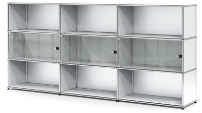 USM Haller Highboard XL with 3 Glass Doors, without lock, USM matte silver