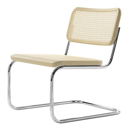 S 32 L Cantilever Chair, Cane-work (with supporting mesh underneath seat), Faded beech (TP 107), Chrome-plated, No glides