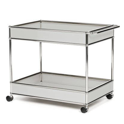 USM Haller Bar Trolley Type II with panelling, Light grey RAL 7035, Hard castors for carpets