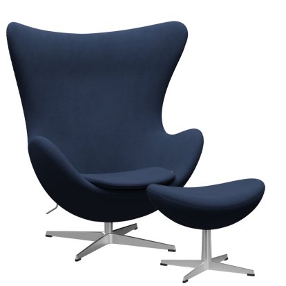 Egg Chair, Christianshavn, Christianshavn 1155 - Dark blue, Satin polished aluminium, With footstool