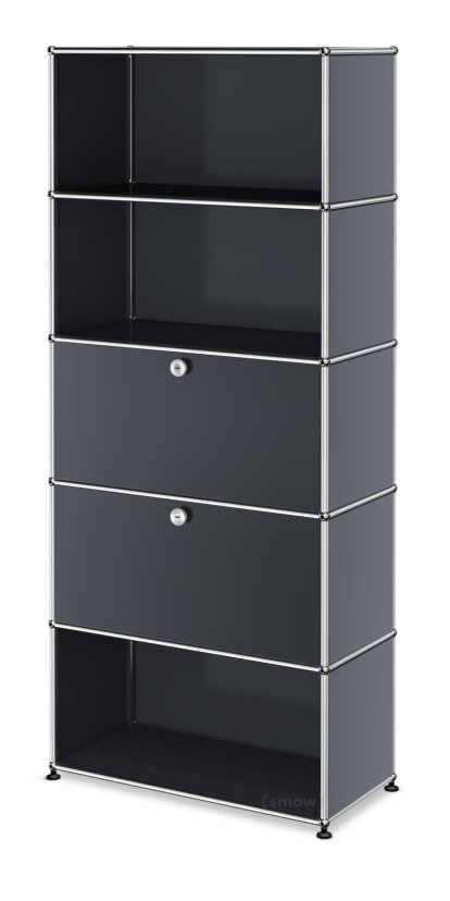 USM Haller Storage Unit M, Customisable, Anthracite RAL 7016, Open, With drop-down door, With drop-down door, Open