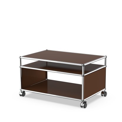 USM Haller side table with extension and castors, USM brown, Hard castors for carpets