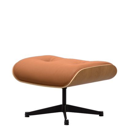 Eames Lounge Chair Ottoman, Cherry, natural , Leather Premium F cognac, Aluminium polished, sides black