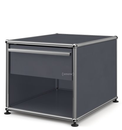 USM Haller Bedside Table with Drawer, Anthracite RAL 7016, Small (H 39 x B 42,5 x D 53 cm)