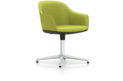 Softshell Chair with four star base, Aluminium polished, Plano, Avocado, Glides for carpets