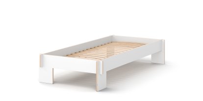 Siebenschläfer Bed, 90 x 200 cm, Without headboard, White, With rollable slatted base
